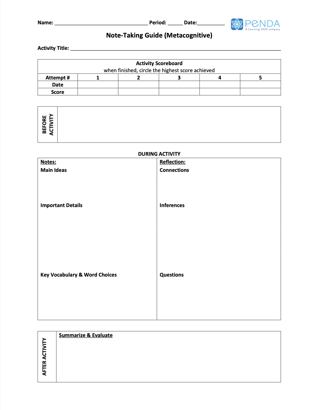 CER Notes - Student Note-Taking Guide – Penda Learning