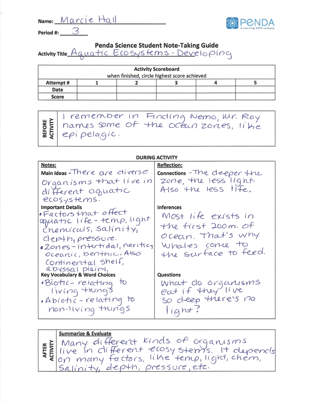 CER Notes - Student Note-Taking Guide – Penda Learning