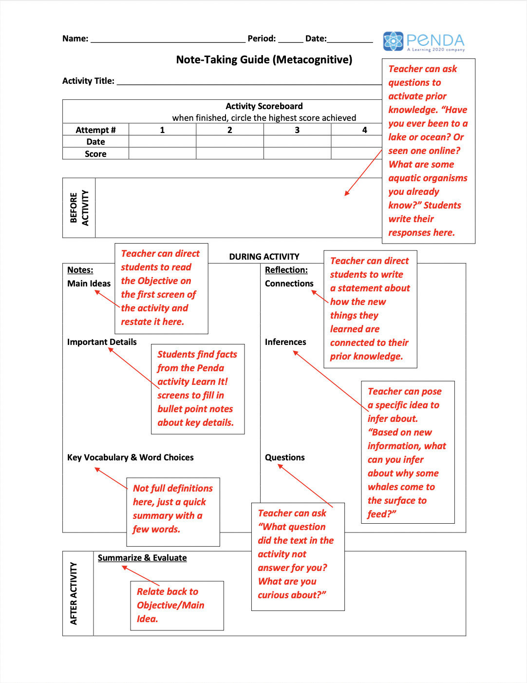 CER Notes - Student Note-Taking Guide – Penda Learning