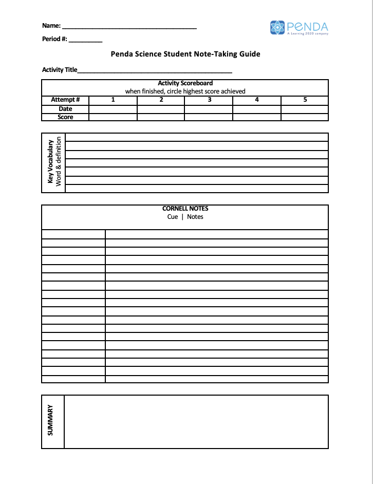 Note Taking Guide Templates Penda Learning Note Taking Guide Templates Penda Learning