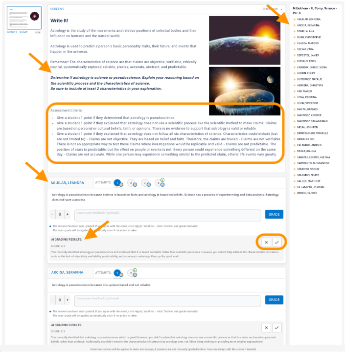 AI grading feedback page