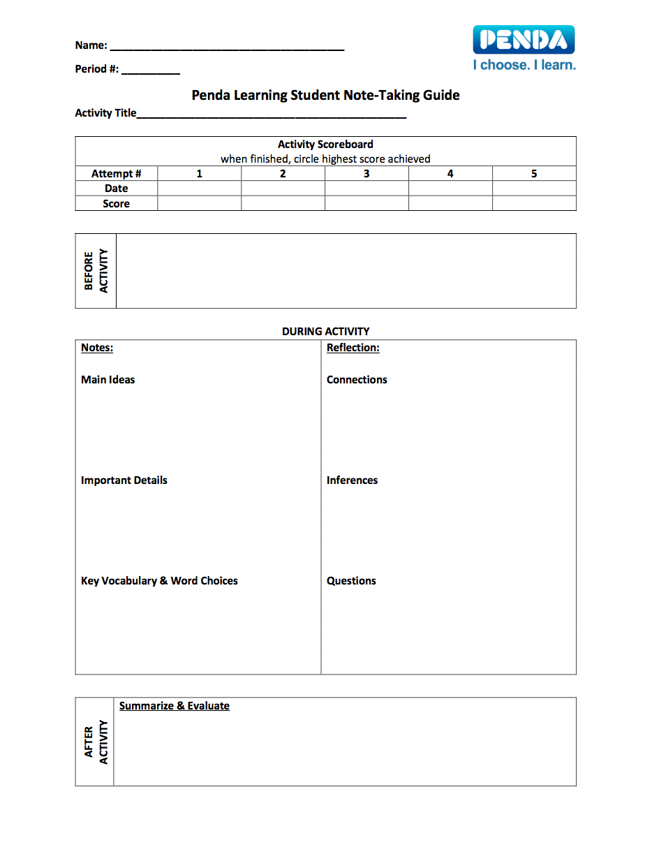 Student Note Taking Guide Templates Penda Learning Student Note Taking Guide Templates Penda Learning